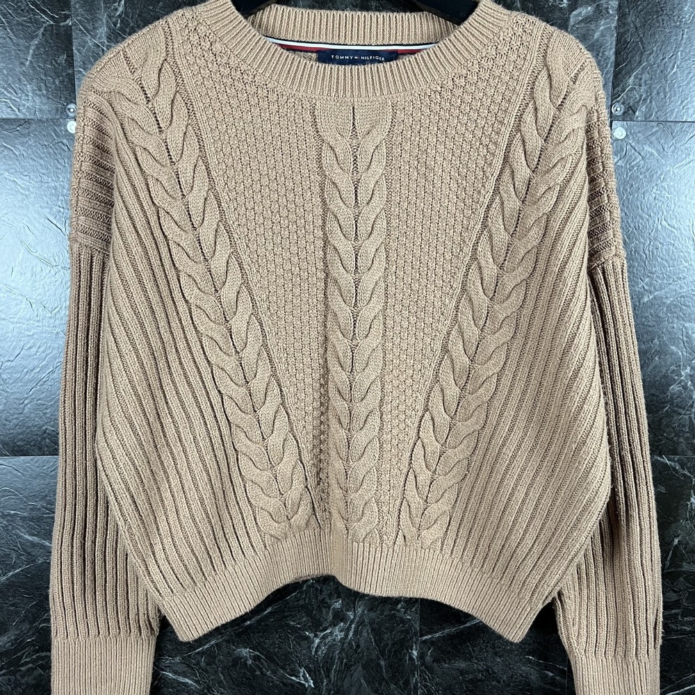 Tommy Hilfiger Women's Beige Cable Knit Sweater Small